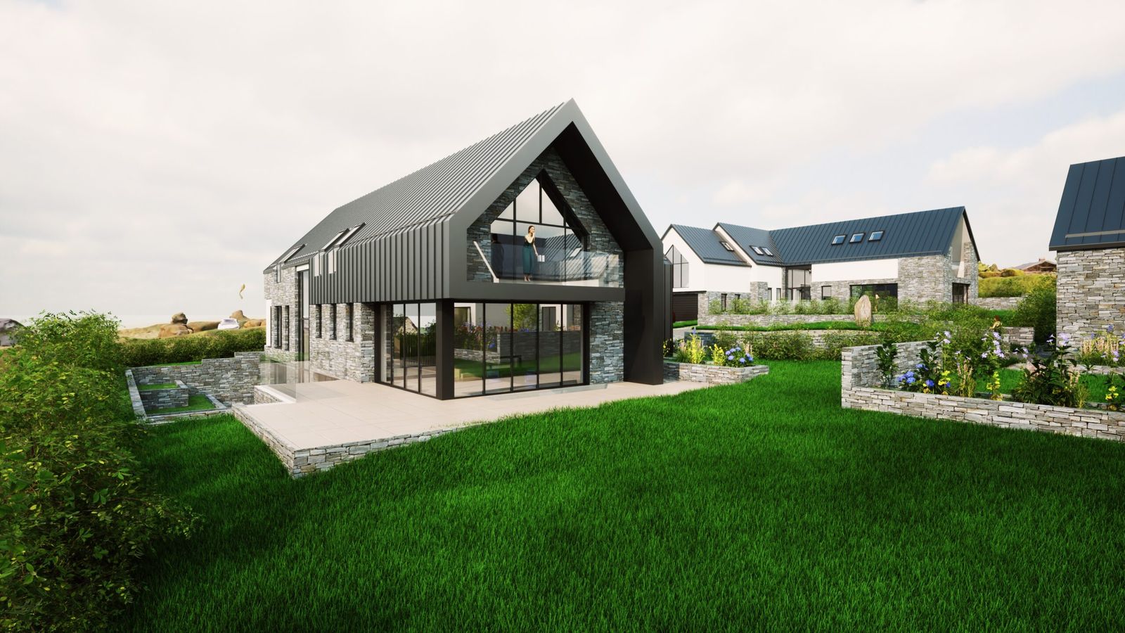 The garden elevation with sliding glazed doors
